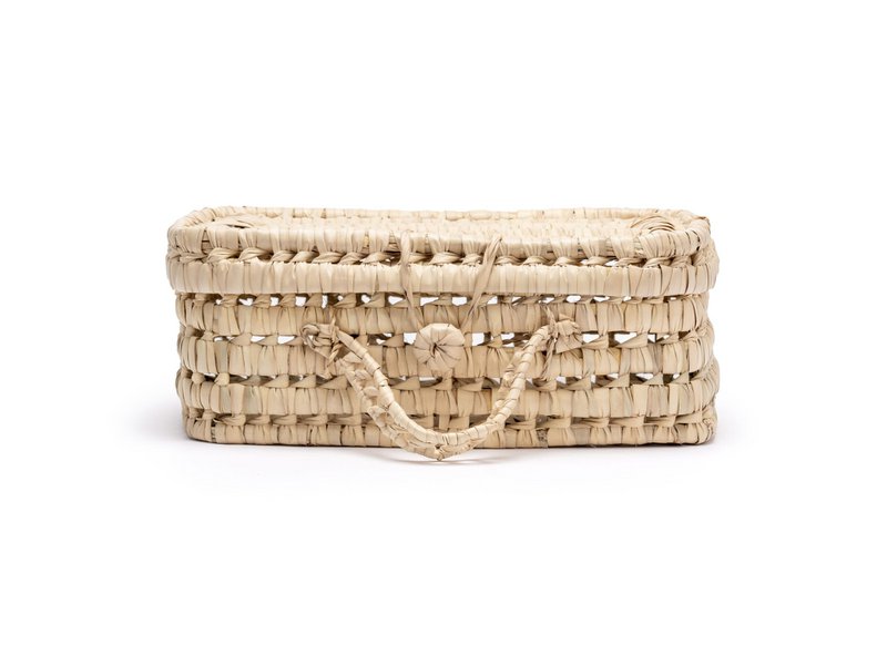Handmade Wicker Suitcase, Palm Leaf Briefcase, Vintage Natural Fiber Basket for Children