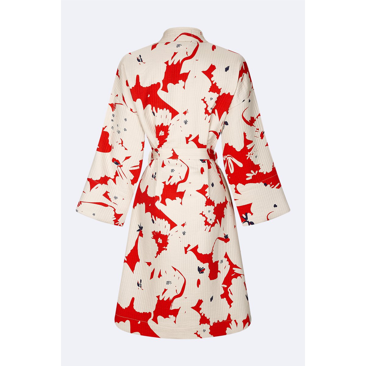 Sakura Kimono - 100% katoen met eigentijds patroon in sakura rood en gebroken wit, te gebruiken als bad- of huisjas maar ook als jasje