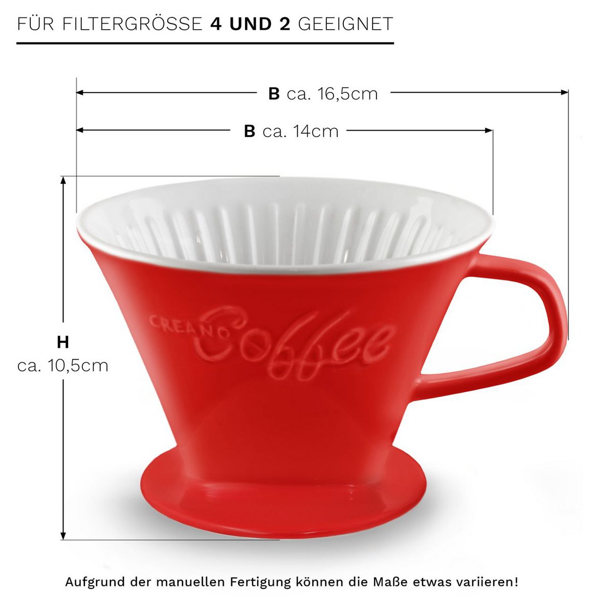 Creano Porzellan Kaffeefilter Gr. 4 Rot