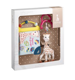 Giraffe teether toy, white with brown spots, natural rubber, baby gift set, soft toy.