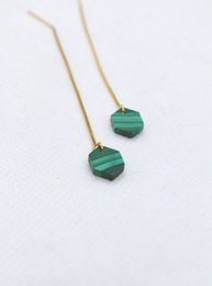 High-quality golden earrings malachite marquise