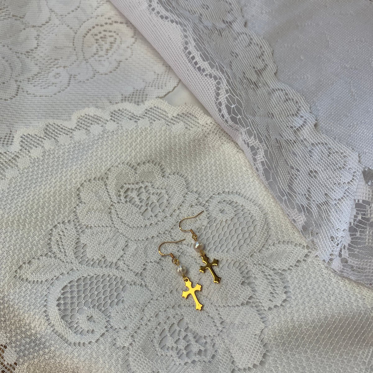 Pearls Cross Earrings