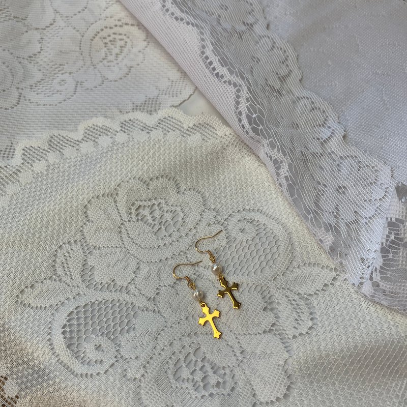 Pearls Cross Earrings
