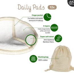 16x White Reusable Cotton Pads 4-Layers + Bamboo Holder