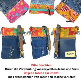 Petit sac bandoulière femme Sunsa. Sac bandoulière en jean et toile upcyclés. Sac à main style rétro vintage. Sac bandoulière pour femme.