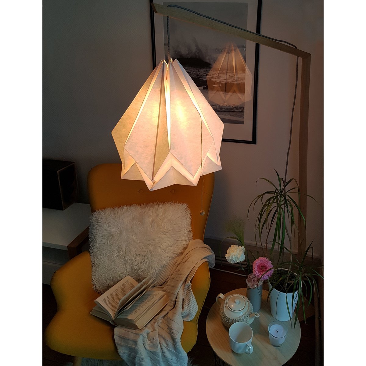 Papir Origami Solid Color Hængelampe - Størrelse XL
