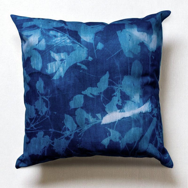 Udendørs pudebetræk 45x45 cyanotype blå - vandtæt kunstnerisk stil