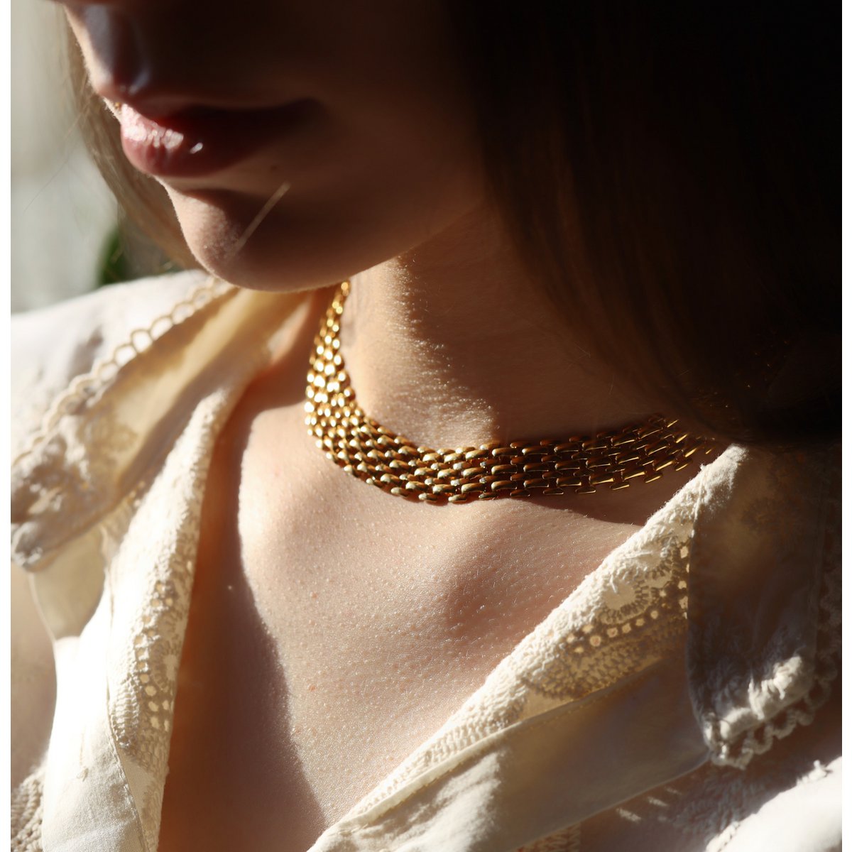 Oliveira – Gold-Silber-Mesh-Choker-Halskette