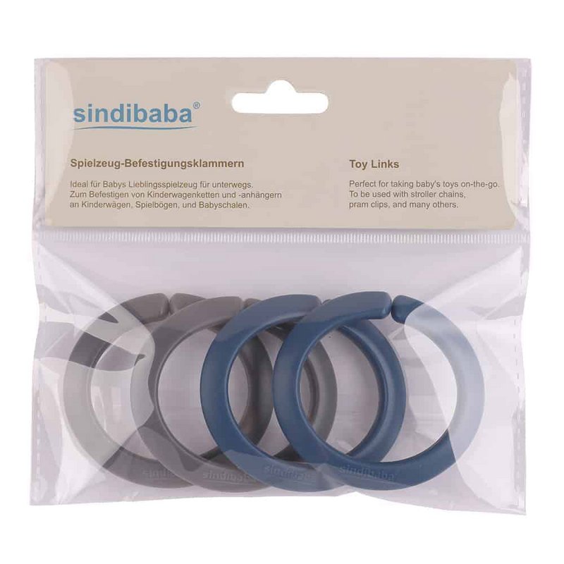 Baby Toy Attachment Rings in Blue & Gray