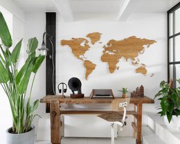 Wooden World Map - 10 Wood Types - Magnetic Hanging System