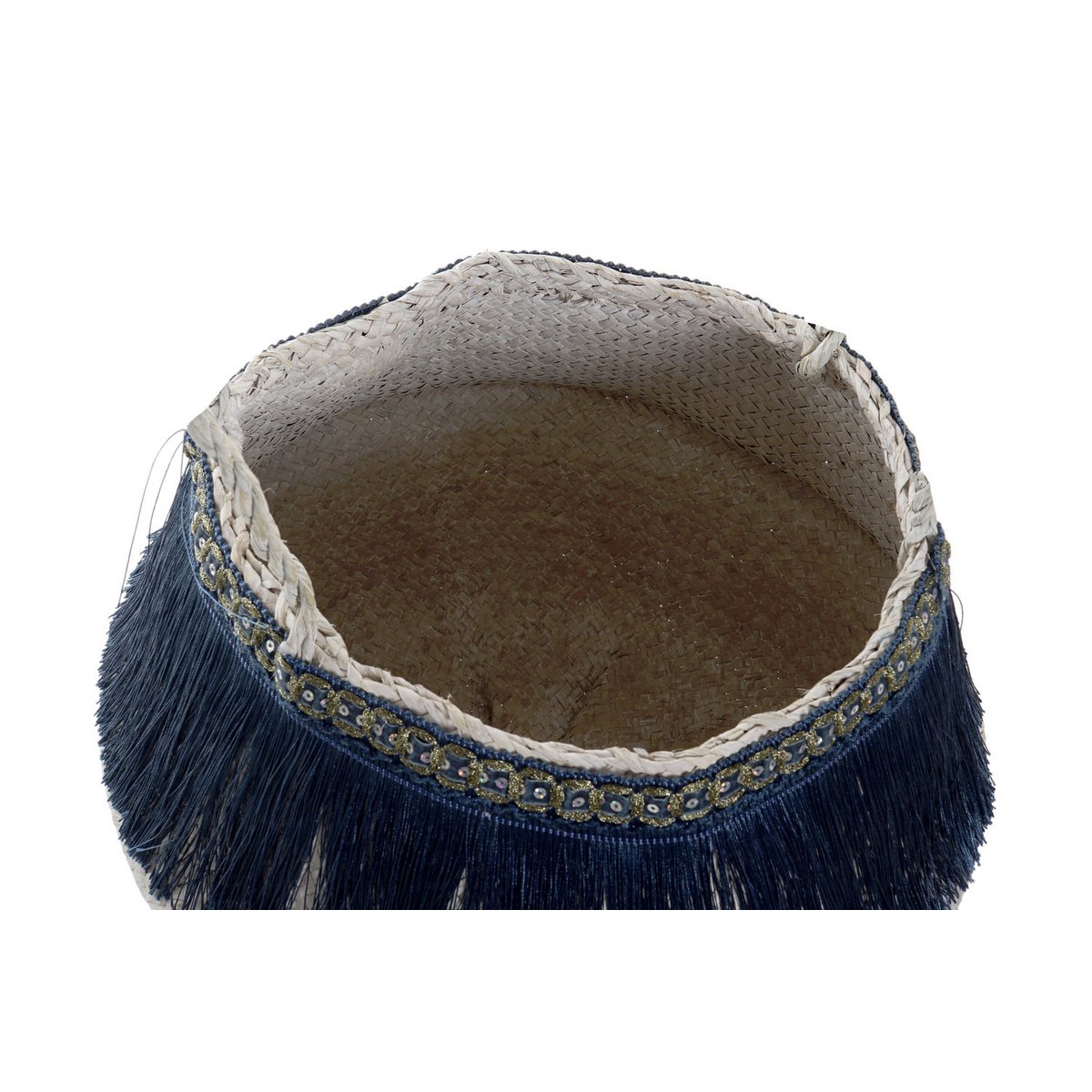 BASKET SEAGRASS POLYESTER 40X34 FRINGES 2 ASSORTMENTS. DC185192