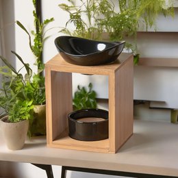 Quemador de perfume serie Naturea - Kalos - Portavelas de cera perfumada - Objeto decorativo de aromaterapia - Bambú y cerámica - Idea de regalo
