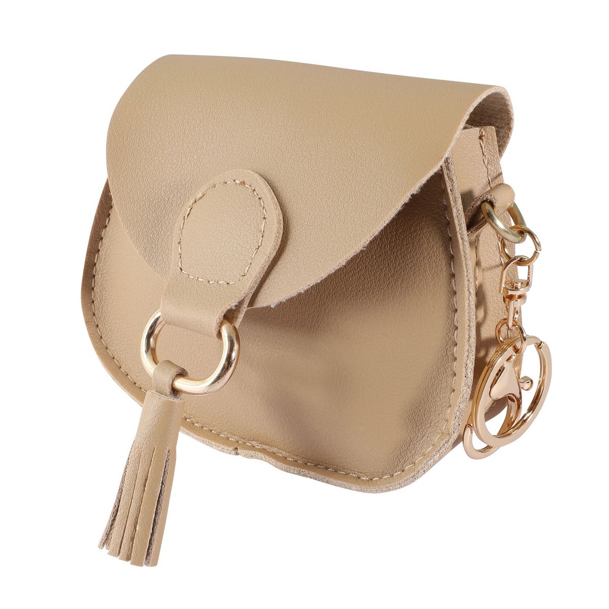 Minitasje met karabijnhaak, kunstleer, beige