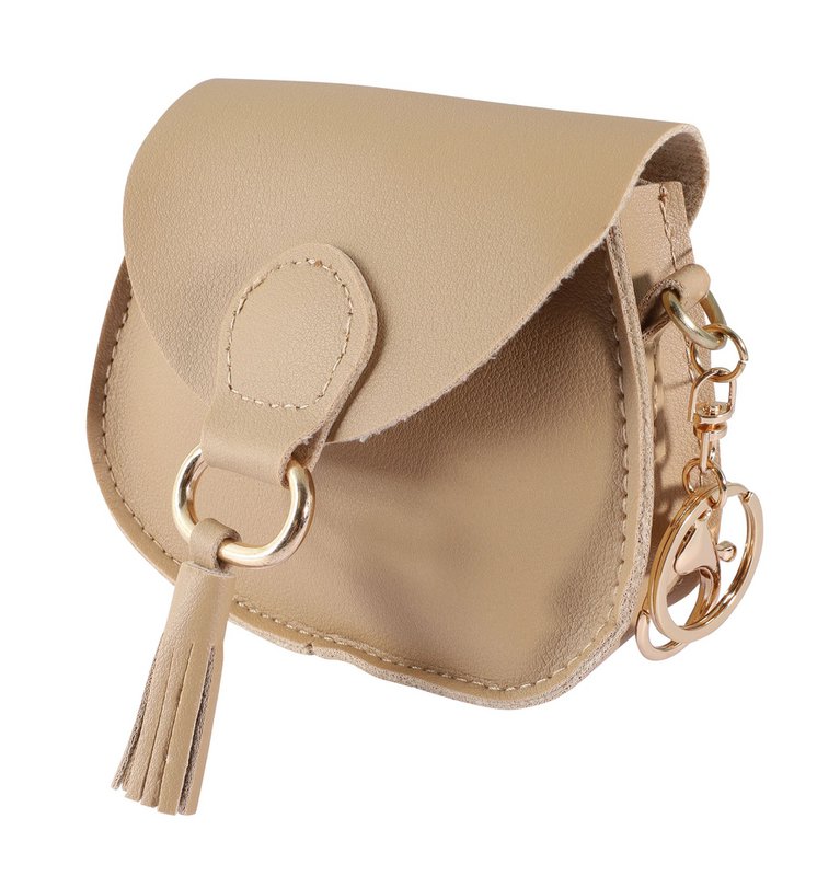 Minitasje met karabijnhaak, kunstleer, beige