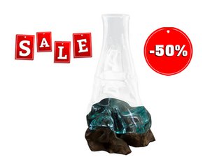 Naturholzschale mit Glasvase, 30cm