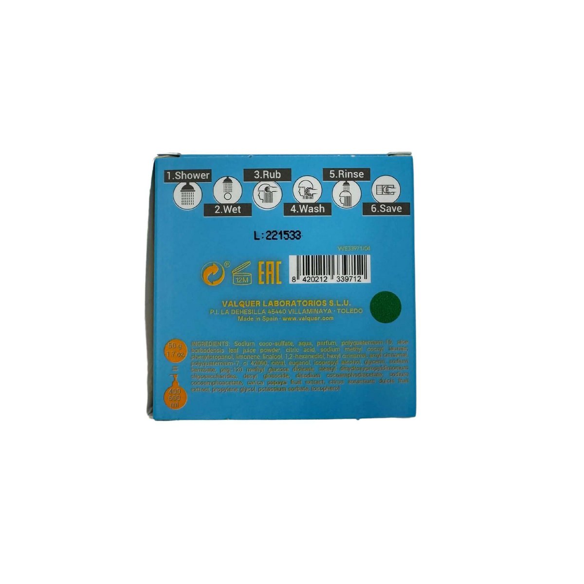 Champú sólido Sunrise (extracto de naranja y papaya) - 50 g