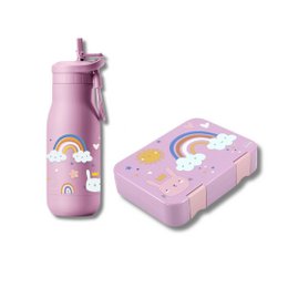 Jenard® kinderdrinkfles RVS - lekvrij, dubbelwandig, BPA-vrij, thermosfles voor school en kleuterschool. Roze/regenboog
