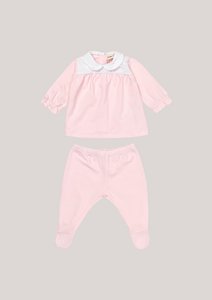 Cotton Two-piece with ruffle sleeves - Soft Pink with ruffle sleeves