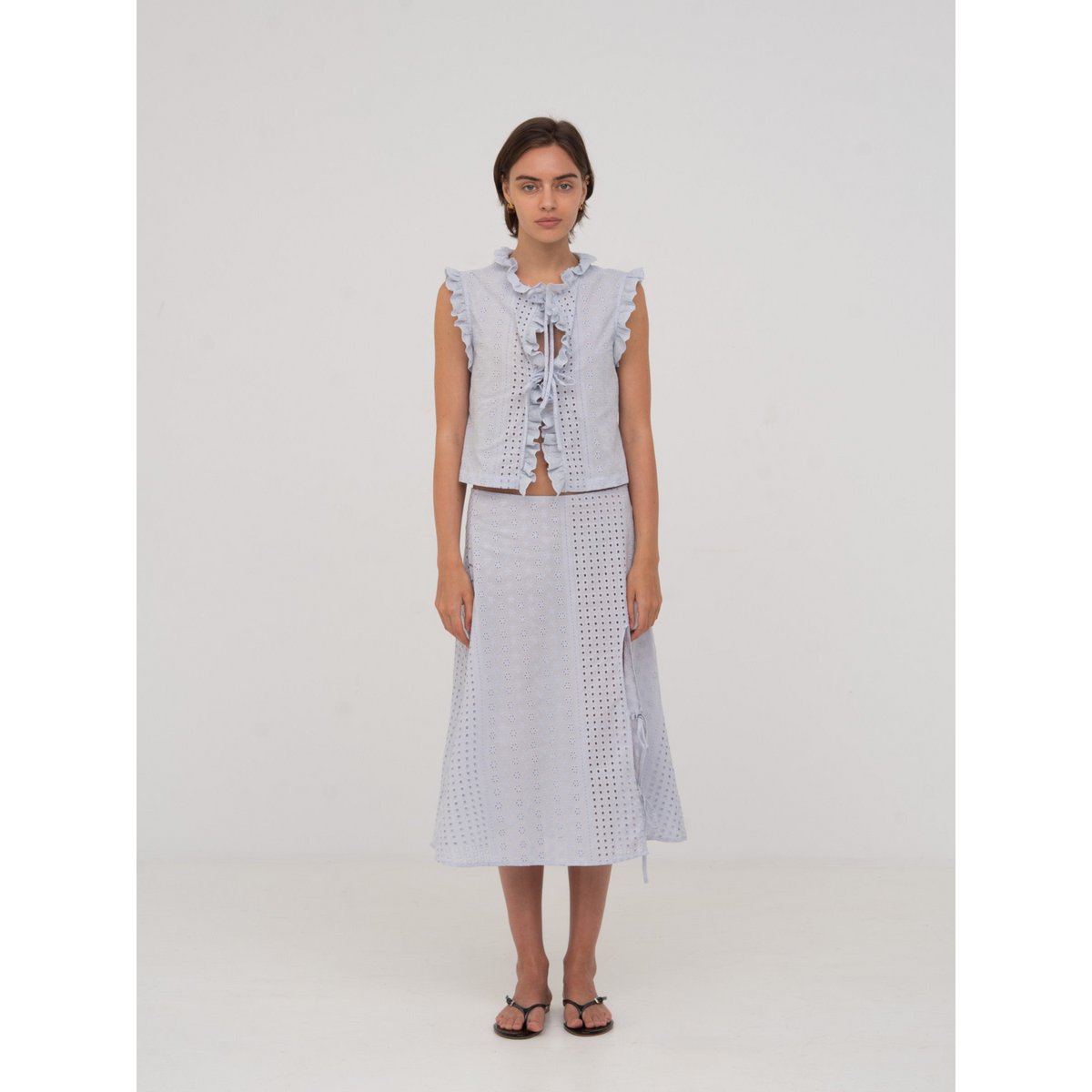 Falda midi blanca Lumora azul