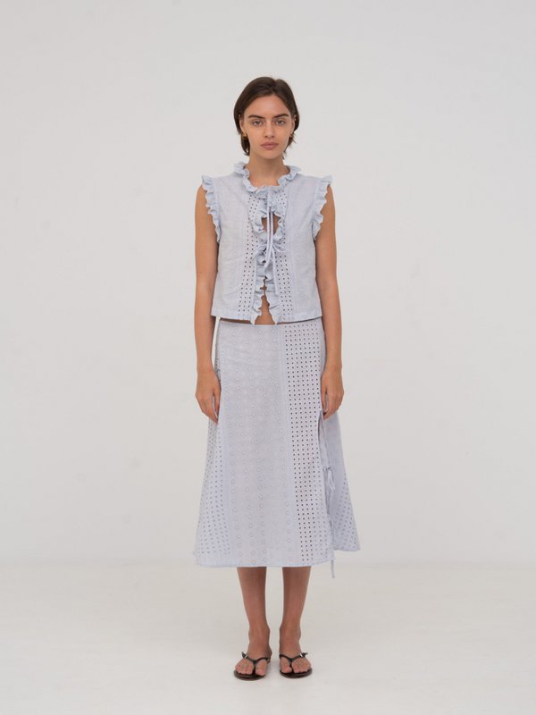 Falda midi blanca Lumora azul