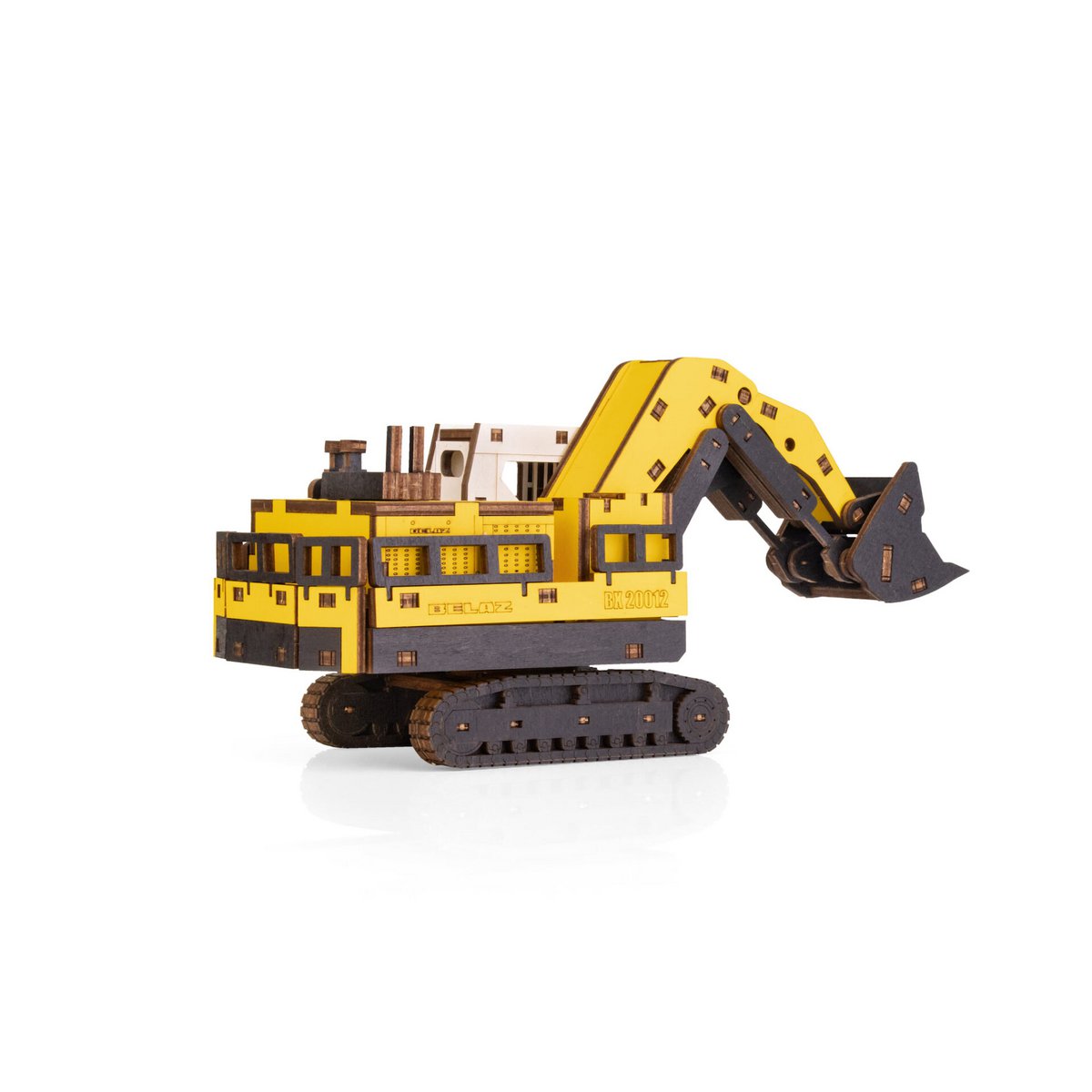 Eco Wood Art (EWA) 3D mechanisches Holzpuzzle, Bergbau-Hydraulikbagger BX20012, 4547, Farbe Gelb, 26,5 x 10,4 x 11,7 cm