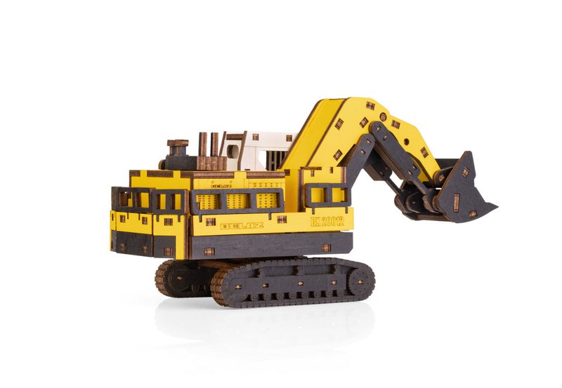 Eco Wood Art (EWA) 3D mechanisches Holzpuzzle, Bergbau-Hydraulikbagger BX20012, 4547, Farbe Gelb, 26,5 x 10,4 x 11,7 cm
