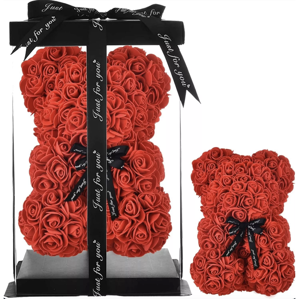Rose teddy bear 25cm white with red heart