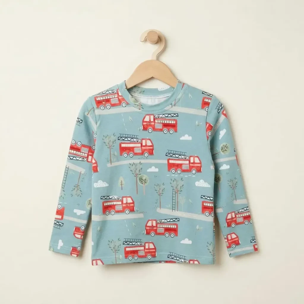 Kids long sleeve T-shirt with fire truck print