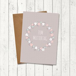 Floral wreath Mother's Day card with text "Frohe Muttertag" (Happy Mother's Day)