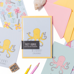 Invitation card set for children's birthday party "Party Animal-Octopus"