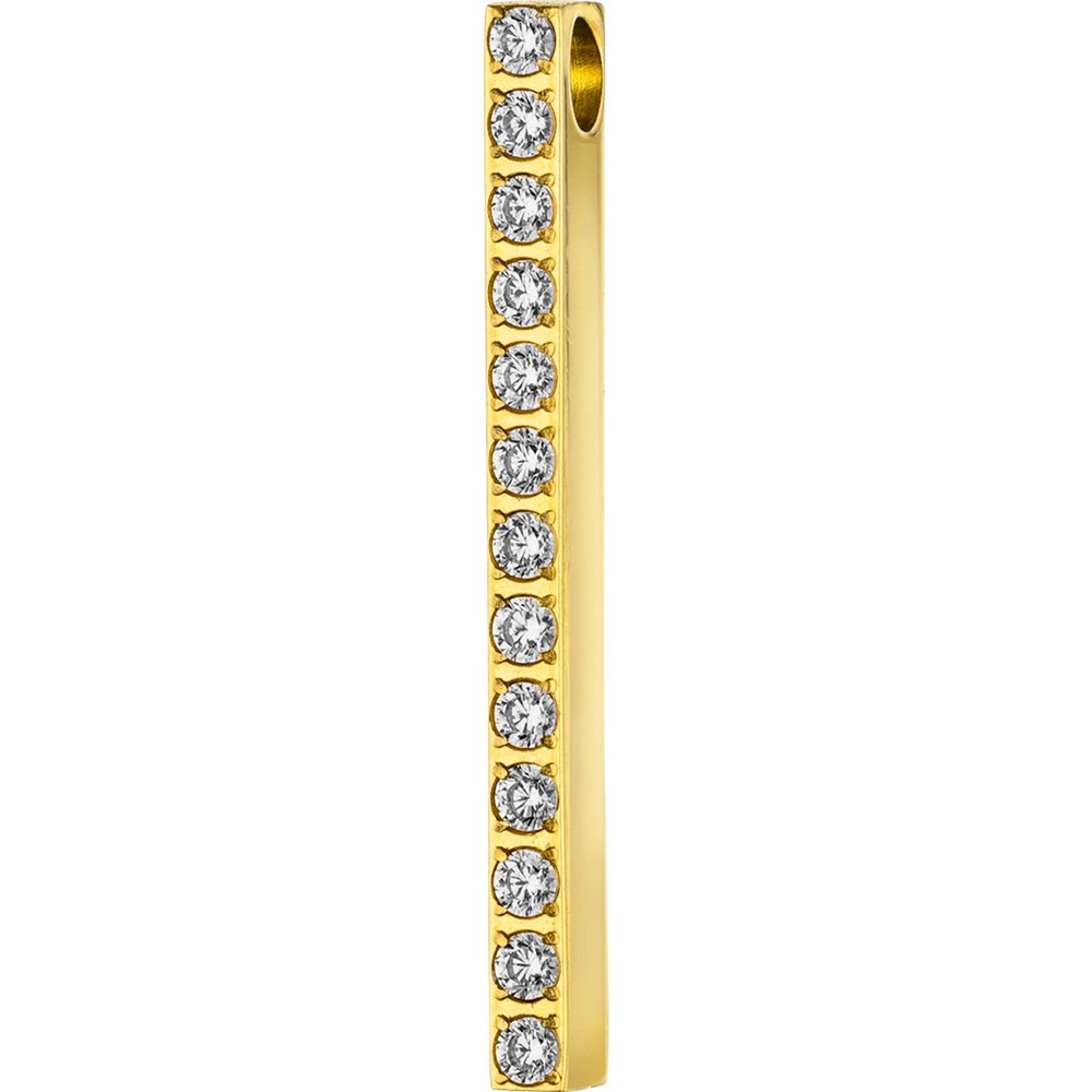 PURE - Pendant 24.8mm long, polished with set zirconia in a row, made of stainless steel gold
