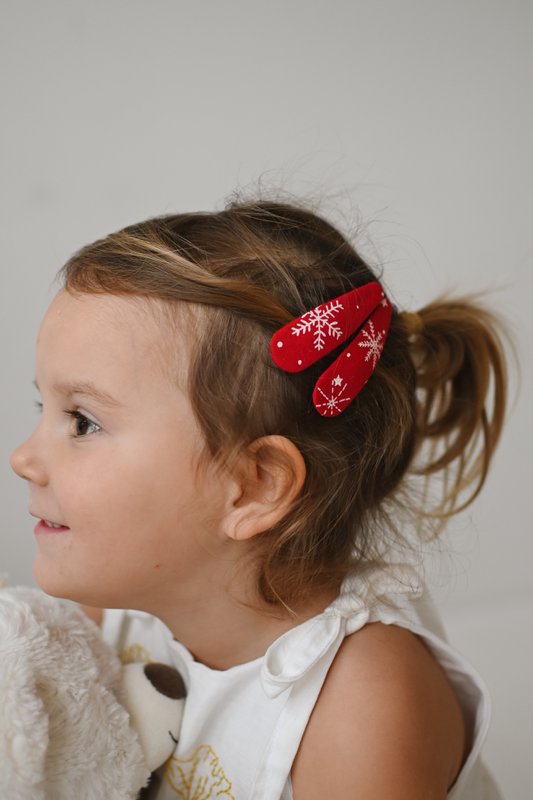 Snowflakes red hair clips, Christmas hair accessory