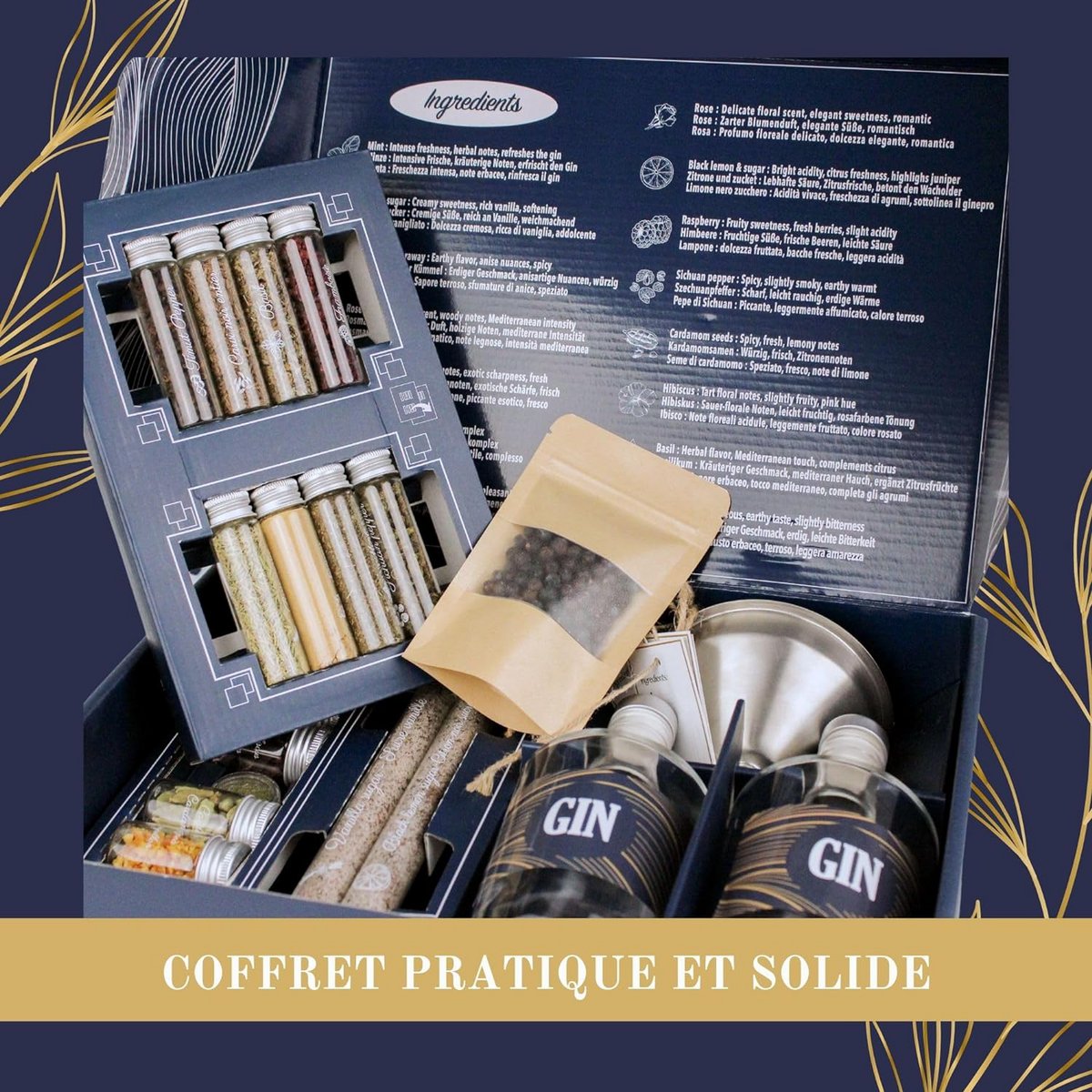 LOUISE & GASTON® Homemade Gin Kit - Box of Spices and Personalized Creation Accessories, Ideal Unique Gift for Christmas, Birthday or Valentine's Day, Incomparable DIY Tasting Experience