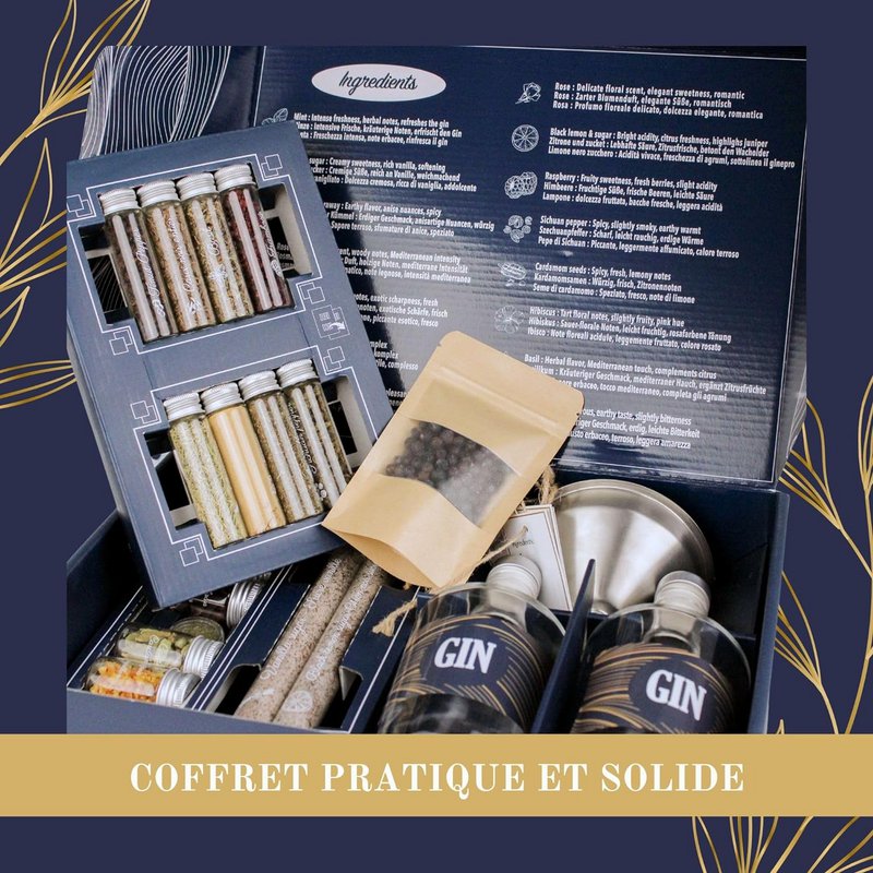 LOUISE & GASTON® Homemade Gin Kit – Box mit Gewürzen und personalisiertem Kreationszubehör, ideales einzigartiges Geschenk für Weihnachten, Geburtstag oder Valentinstag, unvergleichliches DIY-Verkostungserlebnis