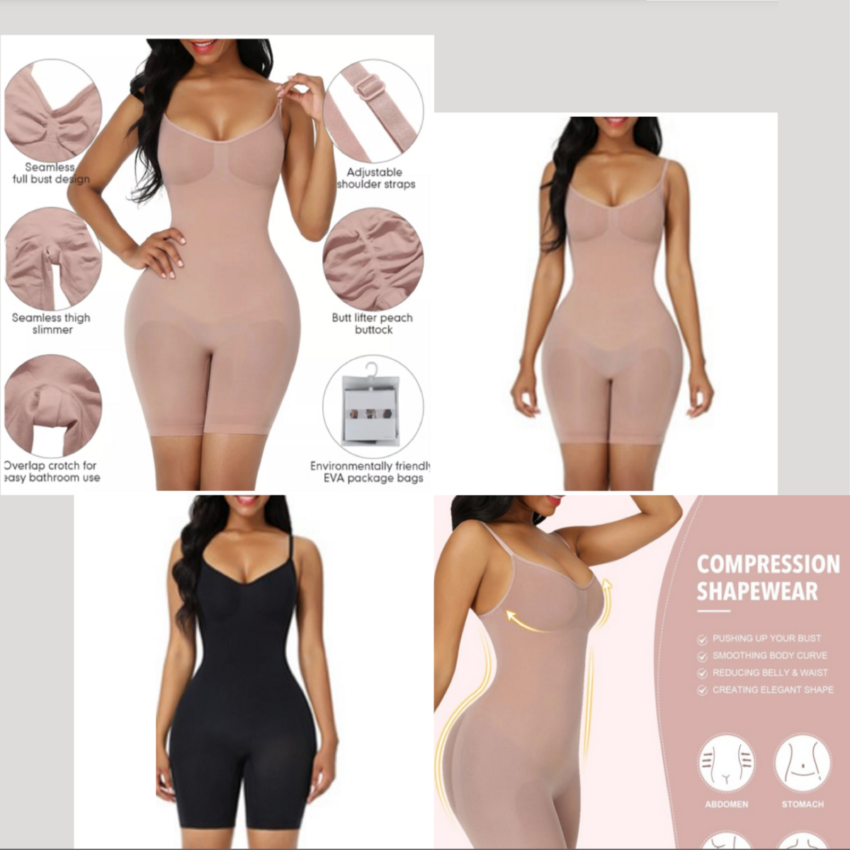 Sculpting Bodysuit Shapewear - Mid Thigh - Nude