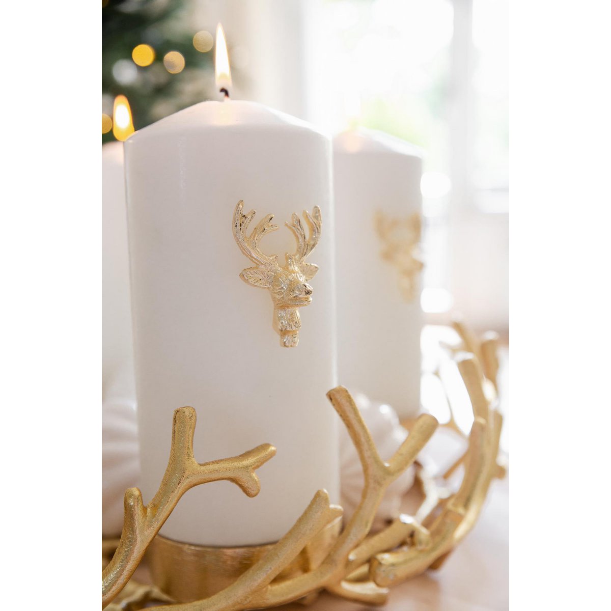 EDZARD set of 3 candle pins elk candle sticks, gold-colored nickel-plated aluminum, height 6 cm