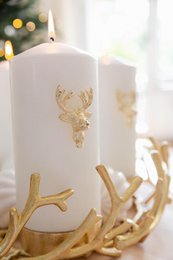 EDZARD set of 3 candle pins elk candle sticks, gold-colored nickel-plated aluminum, height 6 cm