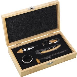 WINE SET WITH 5 ACCESSORIES FITS BAMBOO _21X11X2.5CM ST80160