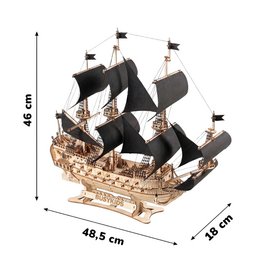 Galeone aus Holz mit LED-Beleuchtung – 3D-Holzpuzzle 583 Teile, Schiffsmodell mit Segeln und Takelage, Modellbausatz ab 12