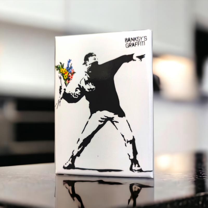 Banksy's Graffiti Fridge Magnet - The Flower Thrower