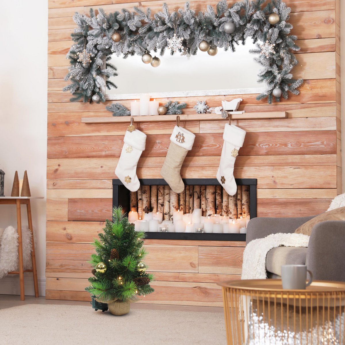 Tree abete a lim "Noel" decorazione esterna fatta di metallo e plastica in verde e oro, con LED saldamente installati
