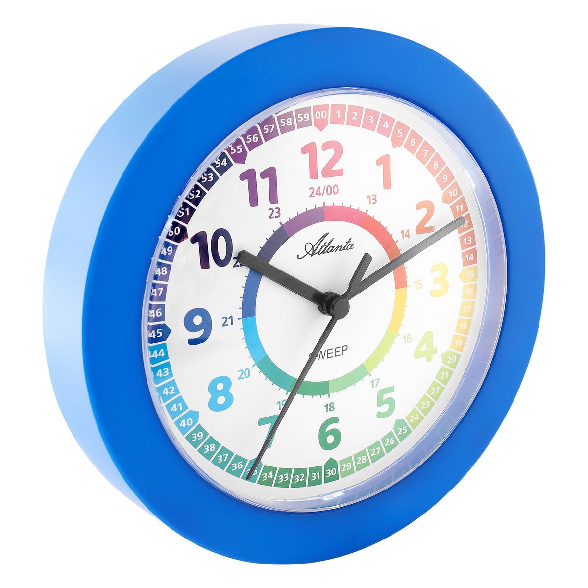 Atlanta wall clock for children, blue, Ø 22 cm