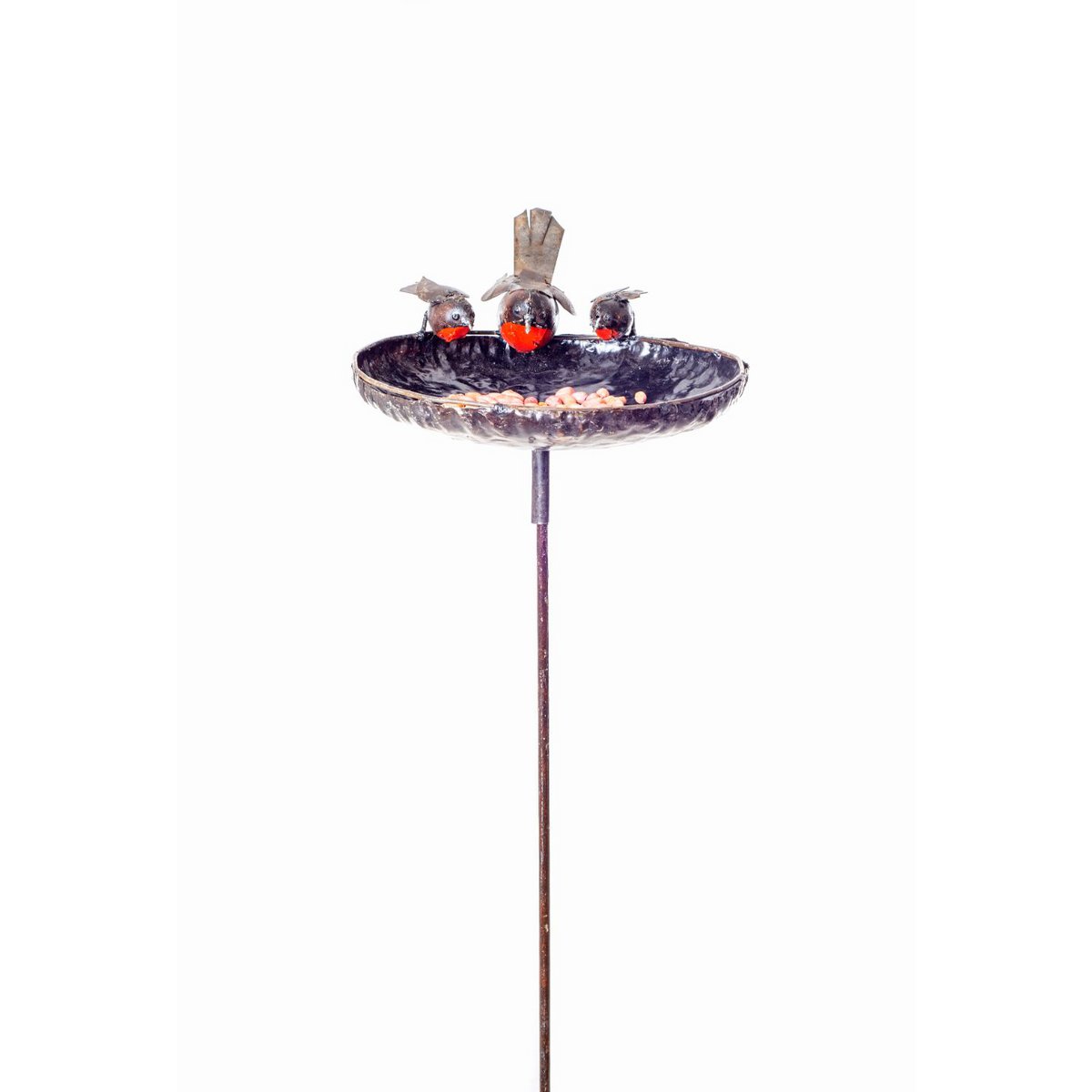 METAL ROBIN LARGE BOWL BIRDFEEDER ON STICK