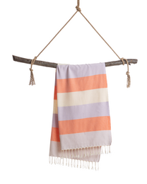 TOWEL TO GO PALERMO Baumwoll-Strandtuch 180x100 cm | Schnell trocknend | Orange / Lila | mit Geschenkbox