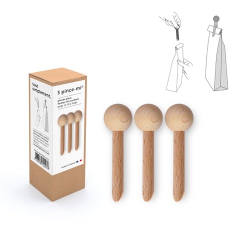 Schachtel mit 3 Holztaschenclips - natürlich