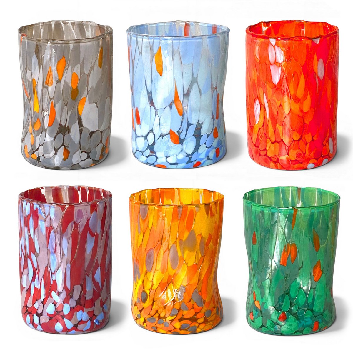Verres Naif Tumbler en verre soufflé et fait main avec murrine de Murano, ligne « I Colori di Murano » 395 ml. Fabriqué en Italie