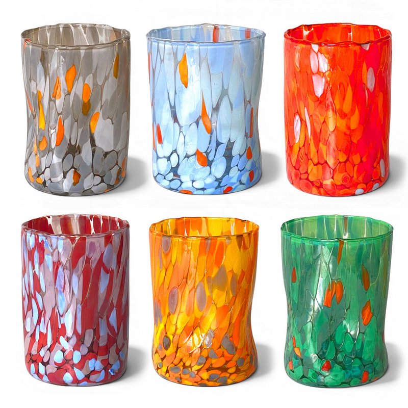 Verres Naif Tumbler en verre soufflé et fait main avec murrine de Murano, ligne « I Colori di Murano » 395 ml. Fabriqué en Italie