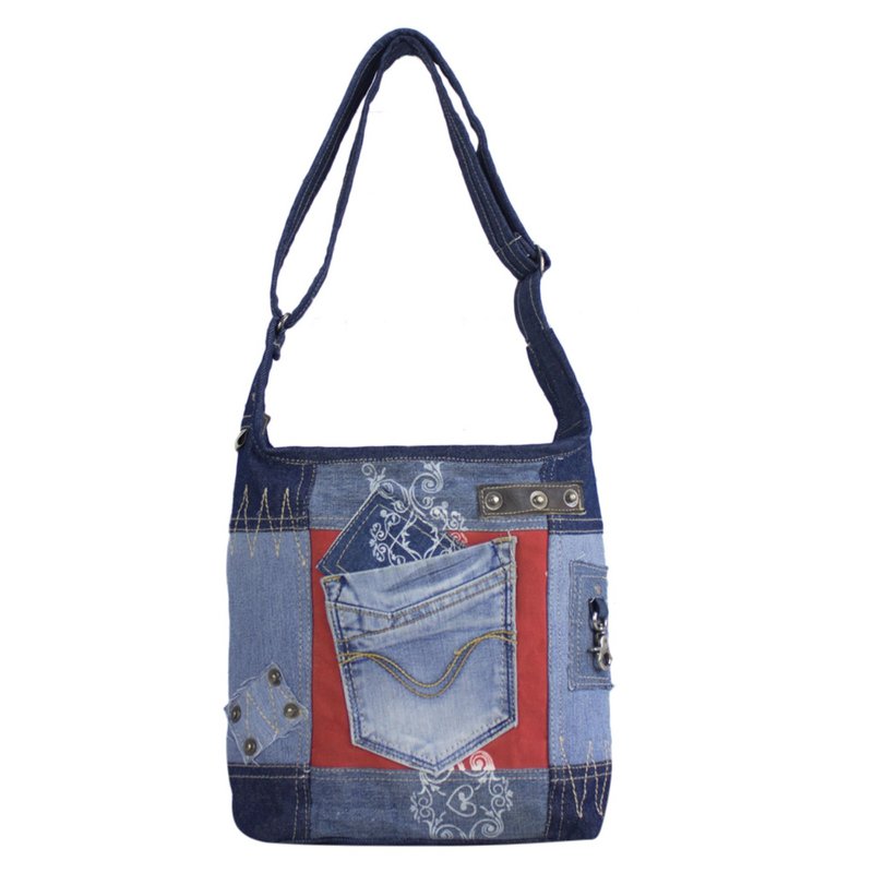 Sunsa dames schoudertas. Schoudertas gemaakt van upcycled jeans en canvas. Handtas vintage retro-stijl. Crossbodytas voor dames.
