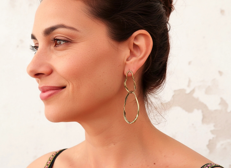 Long Patinated Bronze Dangle Earrings, Statement Jewelry