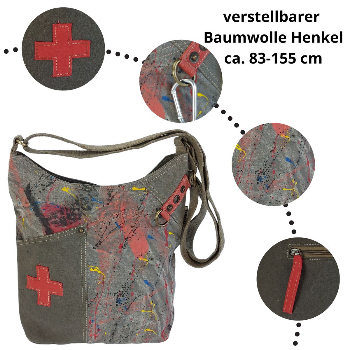 Sunsa schoudertas voor dames. Canvas hobo tas. Grote crossbody tas in vintage stijl. Elke vegan schoudertas is uniek.